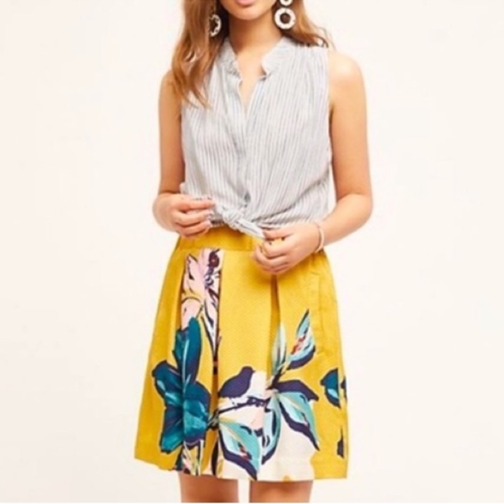 Anthropology Maeve Women’s Tropical Floral Yellow Ruffle Skirt Size: 8